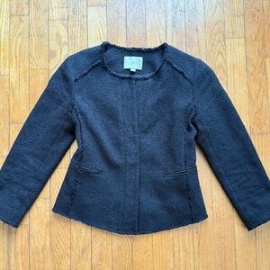 Chic Textured Black Snap Blazer